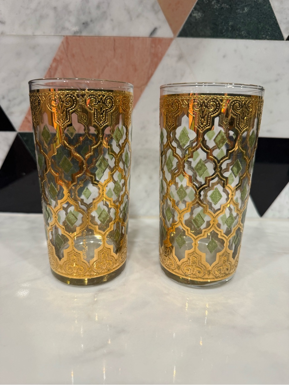 Vintage Culver Valencia High Ball 22kt Glasses